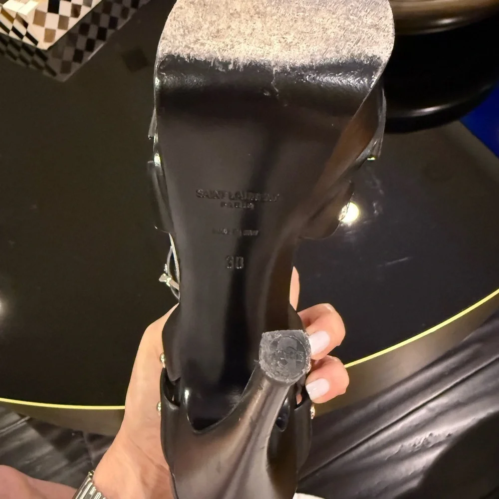 Saint Laurent TRIBUTE SILVER STUDDED Sandals RARE/ EUC - Picture 13 of 14
